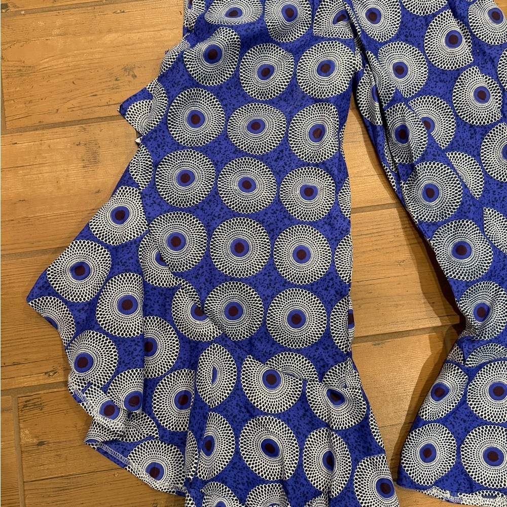 Blue Print Ruffle Wide-Leg Pants - Picture 2 of 3